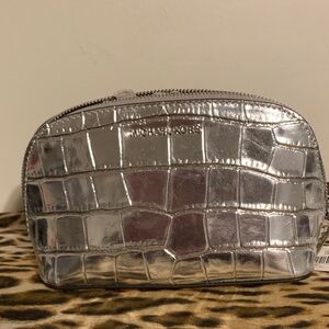Michael Kors Metallic Silver Croc-Embossed Clutch